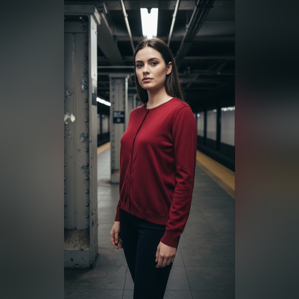 Vintage August Silk Women's Cardigan in Rich Burgundy Preppy Y2K